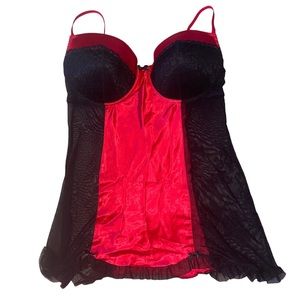 Gilligan & O’Malley Baby Doll Lingerie Top XL Red and Black Mesh